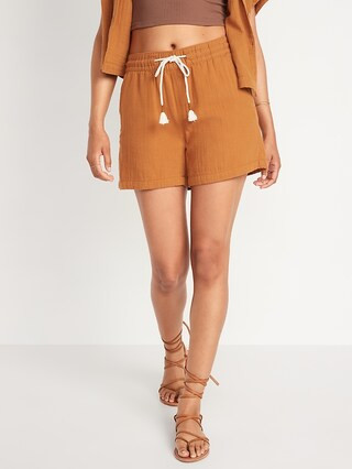 High-Waisted Textured Cotton Pull-On Shorts for Women -- 5-inch inseam | Old Navy (US)