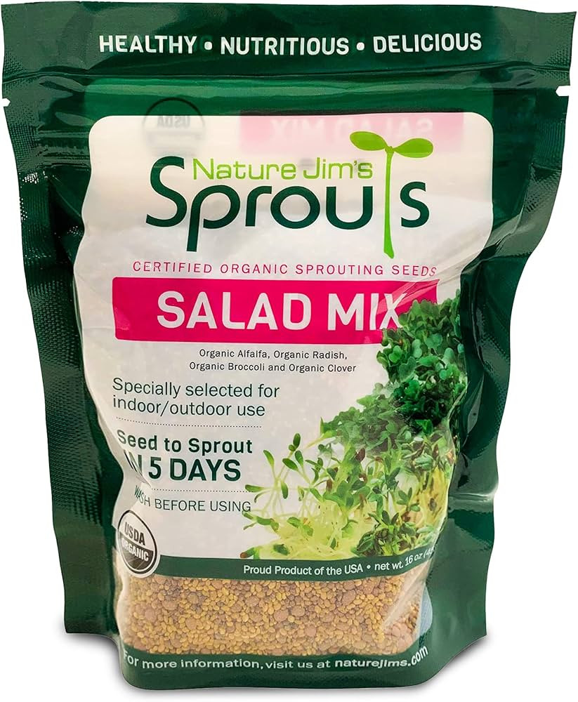 Nature Jims Sprouts Salad Sprout Mix - Organic Salad Mix for Growing - Non-GMO Microgreen Seeds -... | Amazon (US)