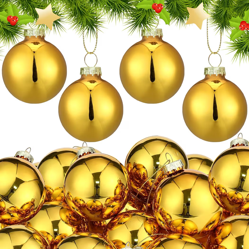 Sieral 24 Pcs Glass Christmas Ball Ornaments 2.4''/ 60mm for Christmas Tree Copper Christmas Hang... | Amazon (US)