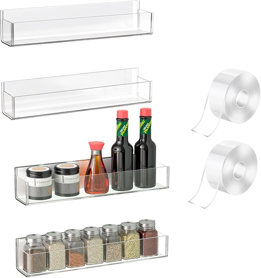 VAEHOLD Adhesive Acrylic Spice Rack with 2 Nano Double Sided Tape Wall Mount Organizer for Bathro... | Amazon (US)