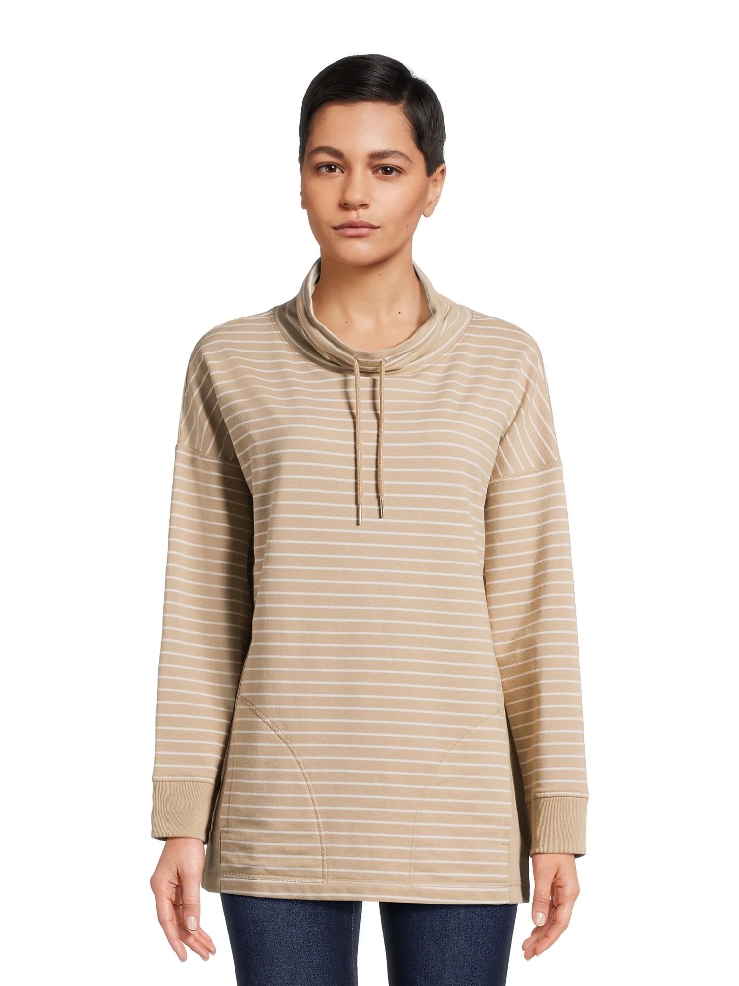 Time and Tru Women’s Cowl Neck Tunic Sweatshirt, Sizes XS-XXXL - Walmart.com | Walmart (US)