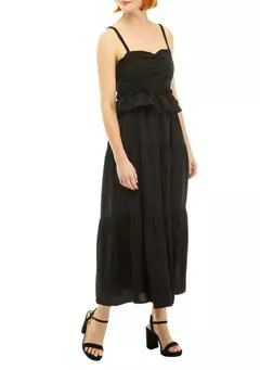 MOON RIVER Women's Sleeveless Shirred Tiered Ruffled Midi Dress | Belk