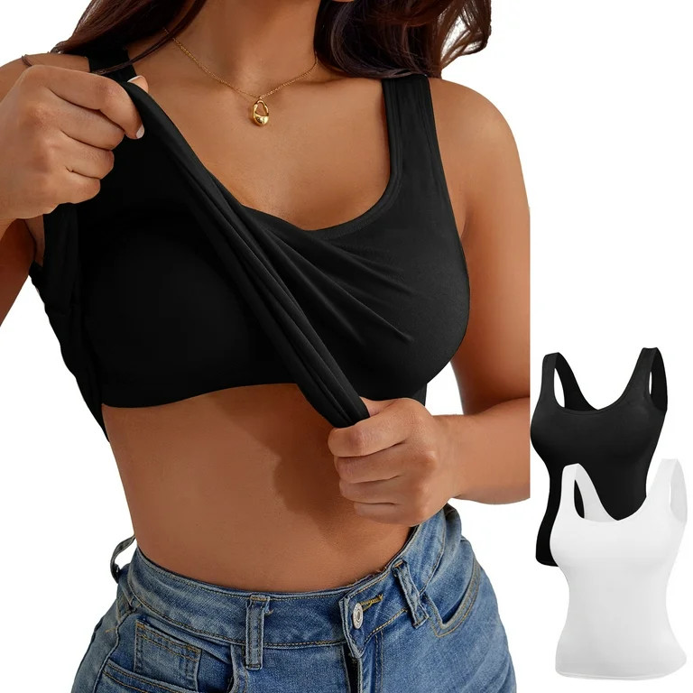 2 Pack Women's Regular Size Vest with Built-In Bra, Featuring Comfortable And Breathable Shaping ... | Walmart (US)