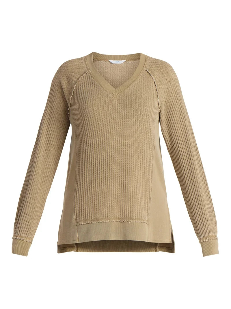 Time and Tru Women's V Neck Tunic Sweatshirt with Long Sleeves, Sizes XS-XXXL | Walmart (US)