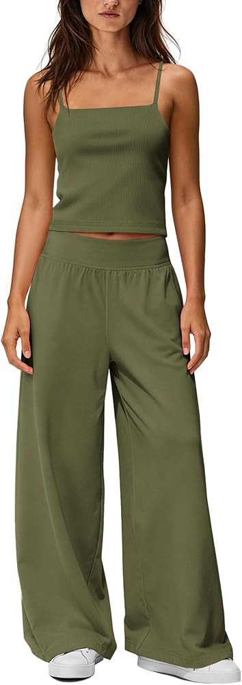 LAMISSCHE Lounge Sets For Women Summer 2 Piece Outfits Spaghetti Strap Tank Tops And Wide Leg Pan... | Amazon (US)