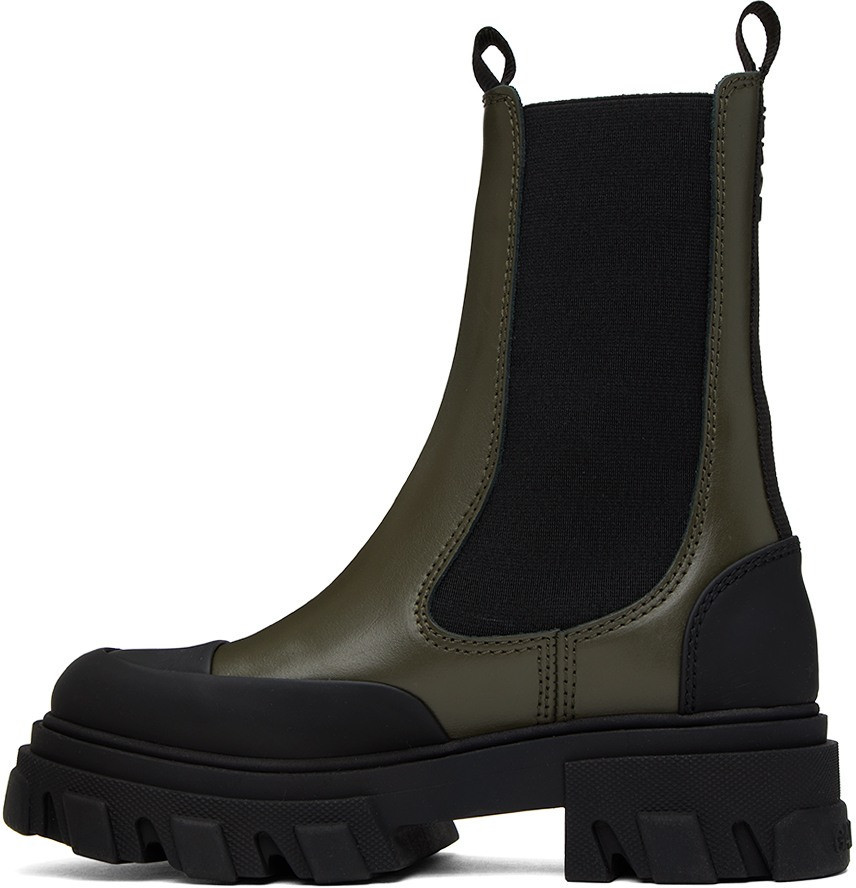 GANNI - Green Leather Chelsea Boots | SSENSE