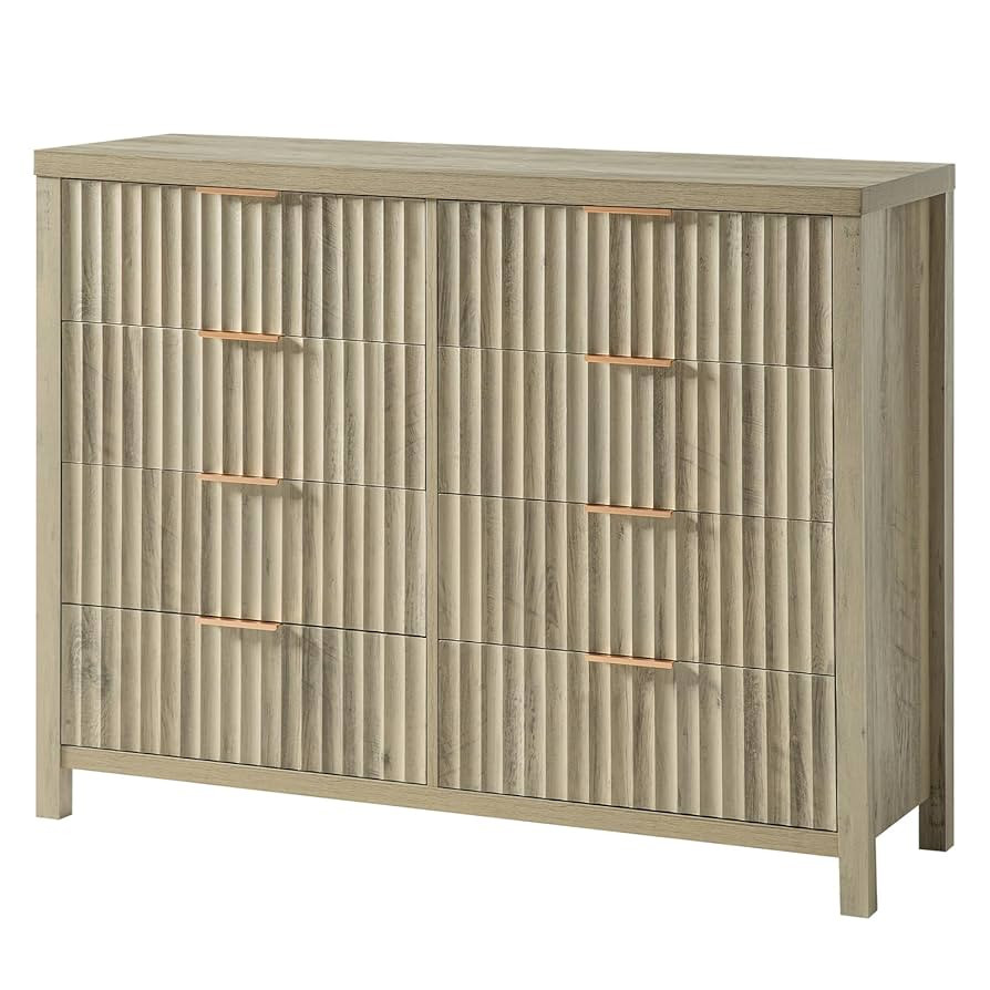 Fluted 8 Drawer Dresser for Bedroom, Tall Wide Chest of Drawers with Storage Organizer, Mid Centu... | Amazon (US)