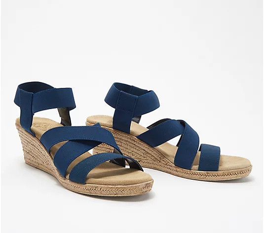 Charleston Shoe Co. Stretch Wedge Sandals - X Strap Cannon - QVC.com | QVC