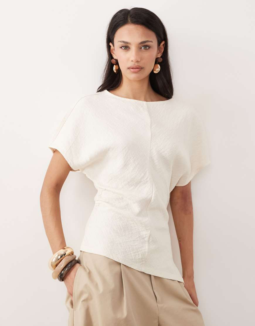 Gina Tricot short sleeve asymmetric top in ecru-White | ASOS (Global)
