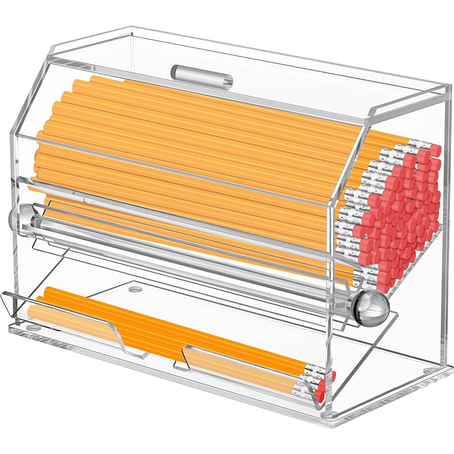 Pinkunn 1 Pcs Acrylic Pencil Dispenser Holder Clear Plastic Pencil Holder with Lid Rolling Knob S... | Amazon (US)