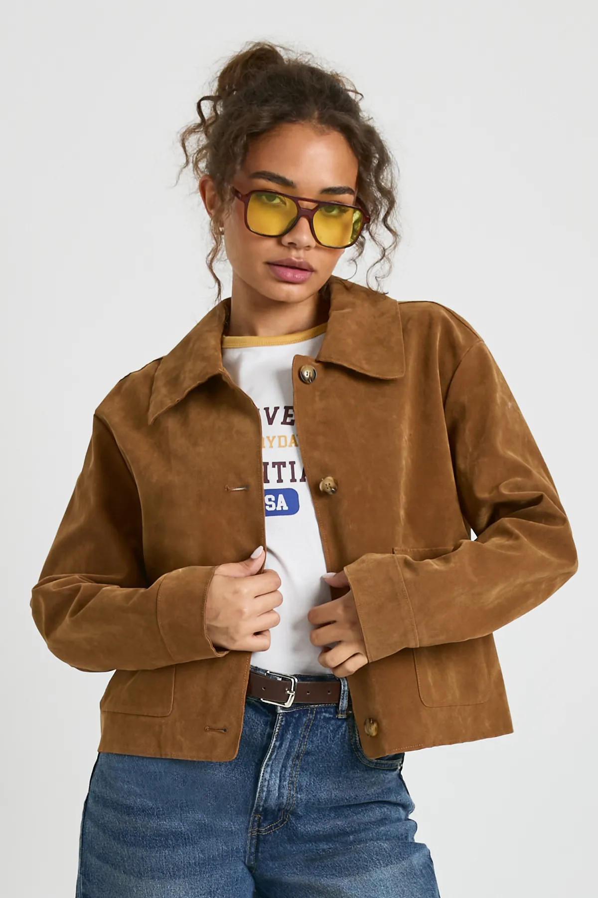 Jackets & Coats | Collared Button Up Suede Look Jacket | boohoo | Boohoo.com (UK & IE)