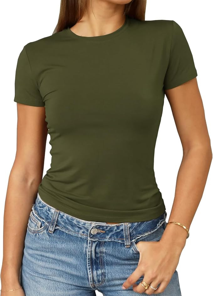 Abardsion Women's Casual Basic Slim Fit T Shirts | Summer Clothes 2026 Going Out Crop Tops Short ... | Amazon (US)