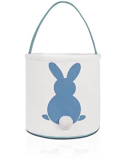 MONOBLANKS Easter Bunny Basket Bags for Kids Canvas Cotton Carrying Gift and Eggs Hunt Bag，Fluf... | Amazon (US)