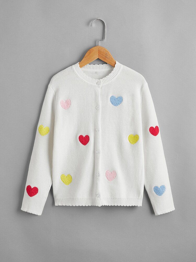 Toddler Girls Heart Pattern Scallop Trim Cardigan | SHEIN