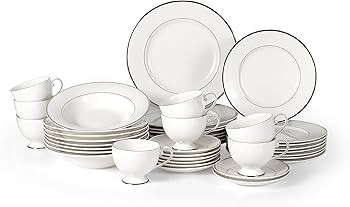 Mikasa Cameo Platinum 40-Piece Dinnerware Set, Dinner,Salad,Cereal, Fruit, Service for 8,White | Amazon (US)