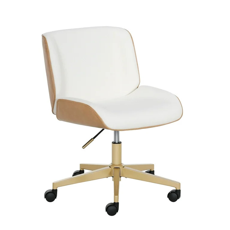 Mainstays Daphne Mid Back Office Chair with White Fabric and Camel Faux Leather - Walmart.com | Walmart (US)