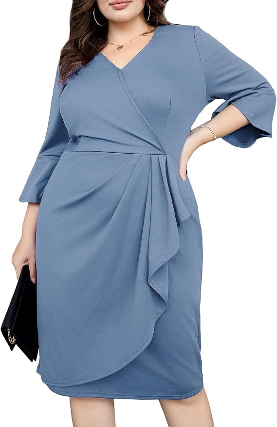 Hanna Nikole Women's Plus Size Business Pencil Dress 3/4 Sleeve Office Work Cocktail Dresses Part... | Amazon (US)