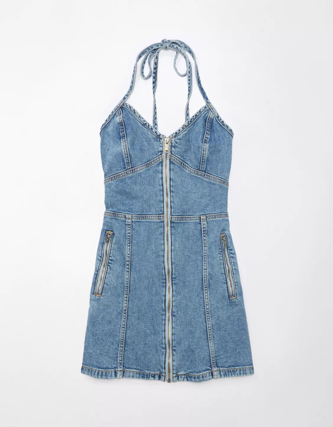AE Denim Halter Mini Dress | American Eagle Outfitters (US & CA)