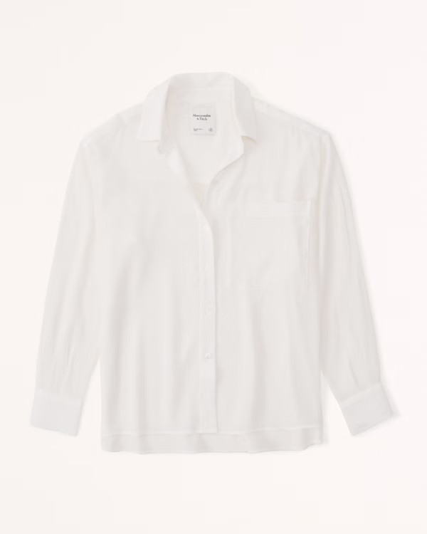 Oversized Long-Sleeve Crinkle Button-Up Shirt | Abercrombie & Fitch (US)