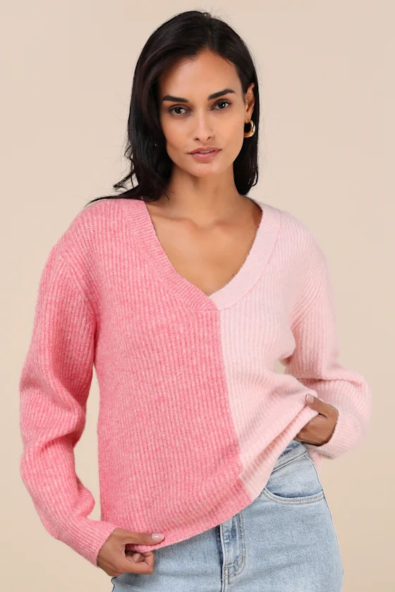 Winter Crush Pink Color Block Pullover Sweater | Lulus