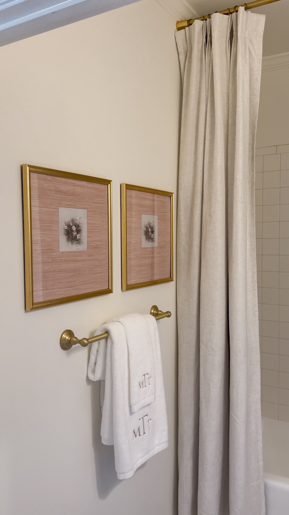 Target and Amazon bathroom refresh on a budget! Towel bar, towels, gold tension rod, drapes as shower curtain, gold antique wall frames and more bathroom decor linked 

#LTKFindsUnder50 #LTKHome #LTKFindsUnder100
