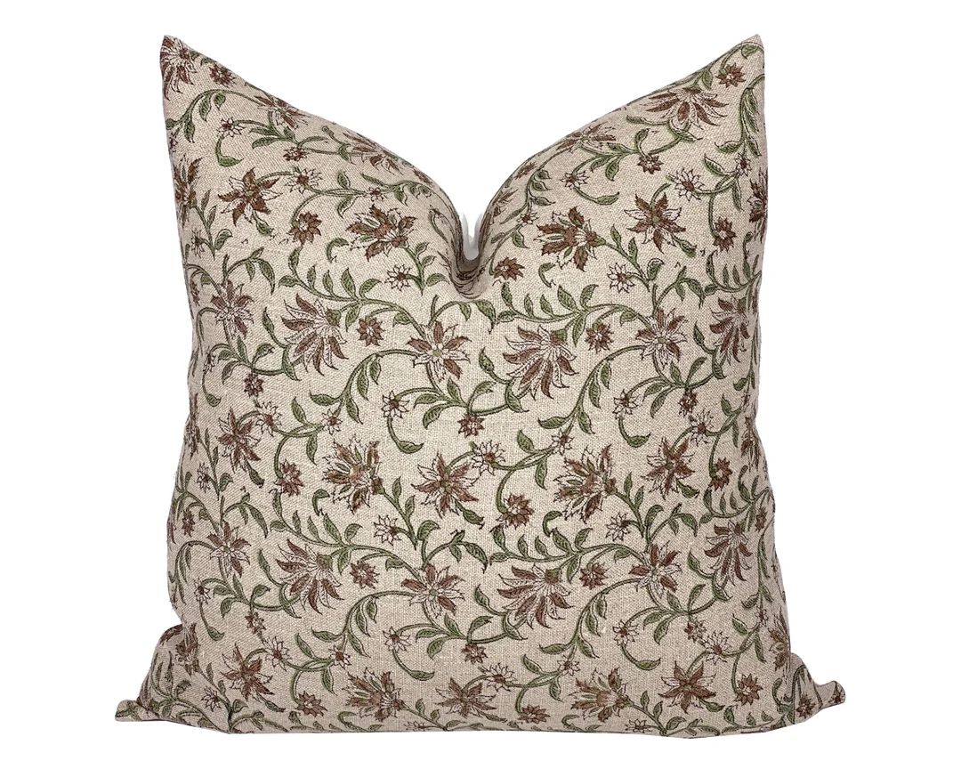 BLOOM UMBER | Designer Brown Floral Linen Pillow Cover, Block Print Pillow, Farmhouse Pillow, Bro... | Etsy (US)