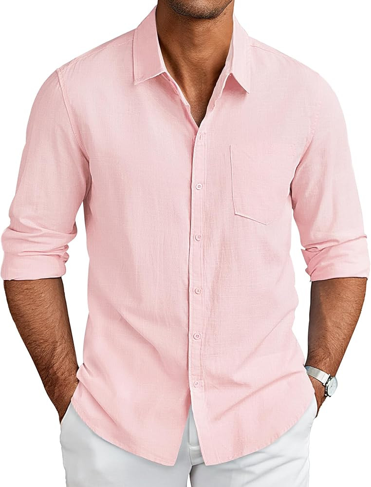 COOFANDY Men's Long Sleeve Button Down Shirts Casual Cotton Linen Shirts Summer Beach Shirt with ... | Amazon (US)