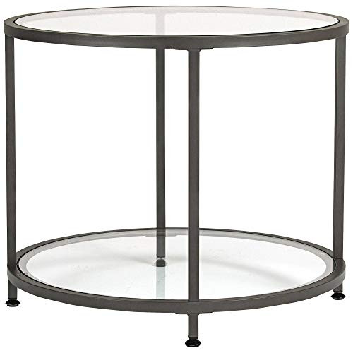 Studio Designs Home Camber Round Side Table End Table Glass Coffee Table In Pewter With Clear Gla... | Amazon (US)