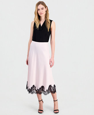 Women's Lace-Trim Midi Satin Skirt, Regular & Petite | Macy's