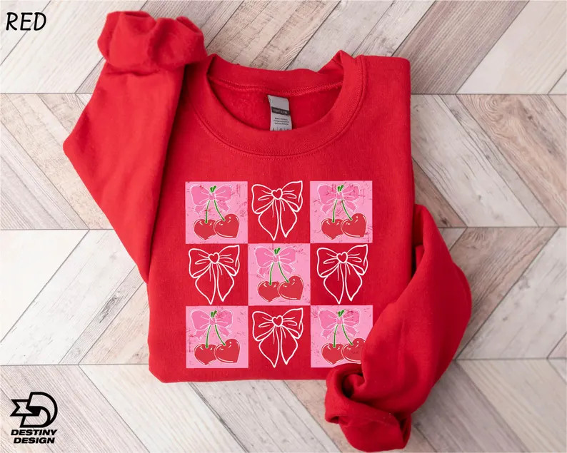 Coquette Cherry and Bow Sweatshirt, Cherry Sweatshirt, Cherry Coquette Shirt, Cute Ribbon Shirt, ... | Etsy (US)