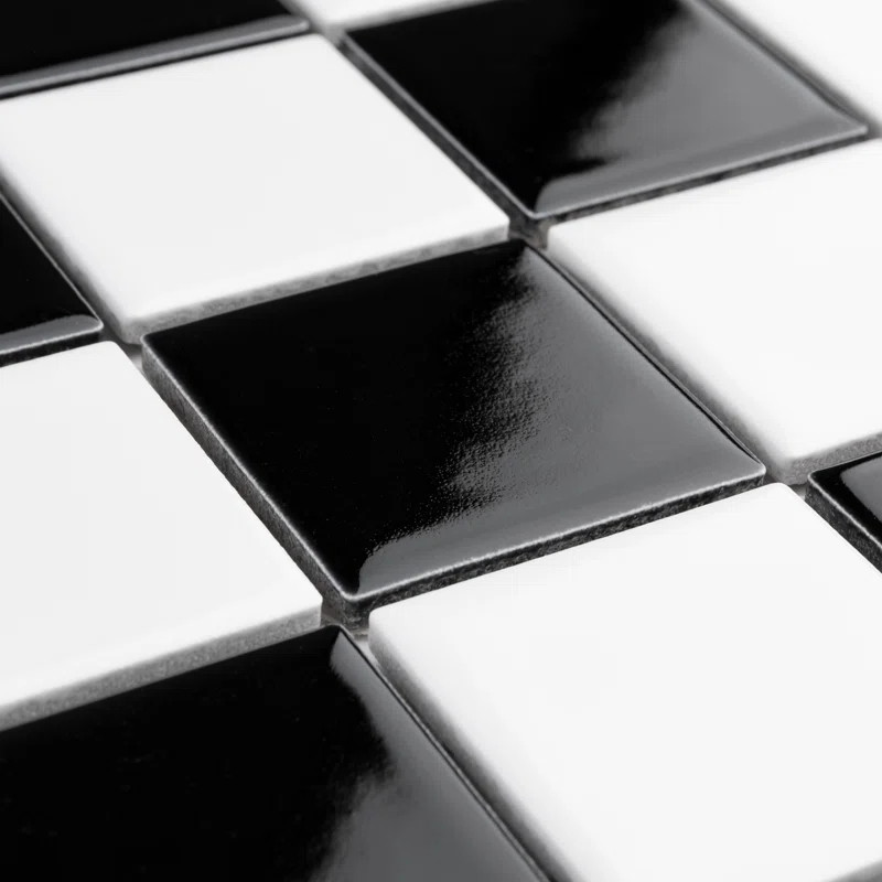 Metro Quad Checkerboard Glossy Blk and White 11-3/4" x 11-3/4" Porcelain Mosaic Floor and Wall Ti... | Wayfair North America