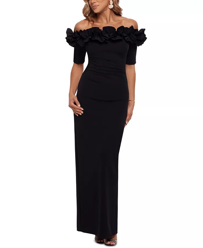 Petite Off-The-Shoulder Ruffled Gown | Macy's