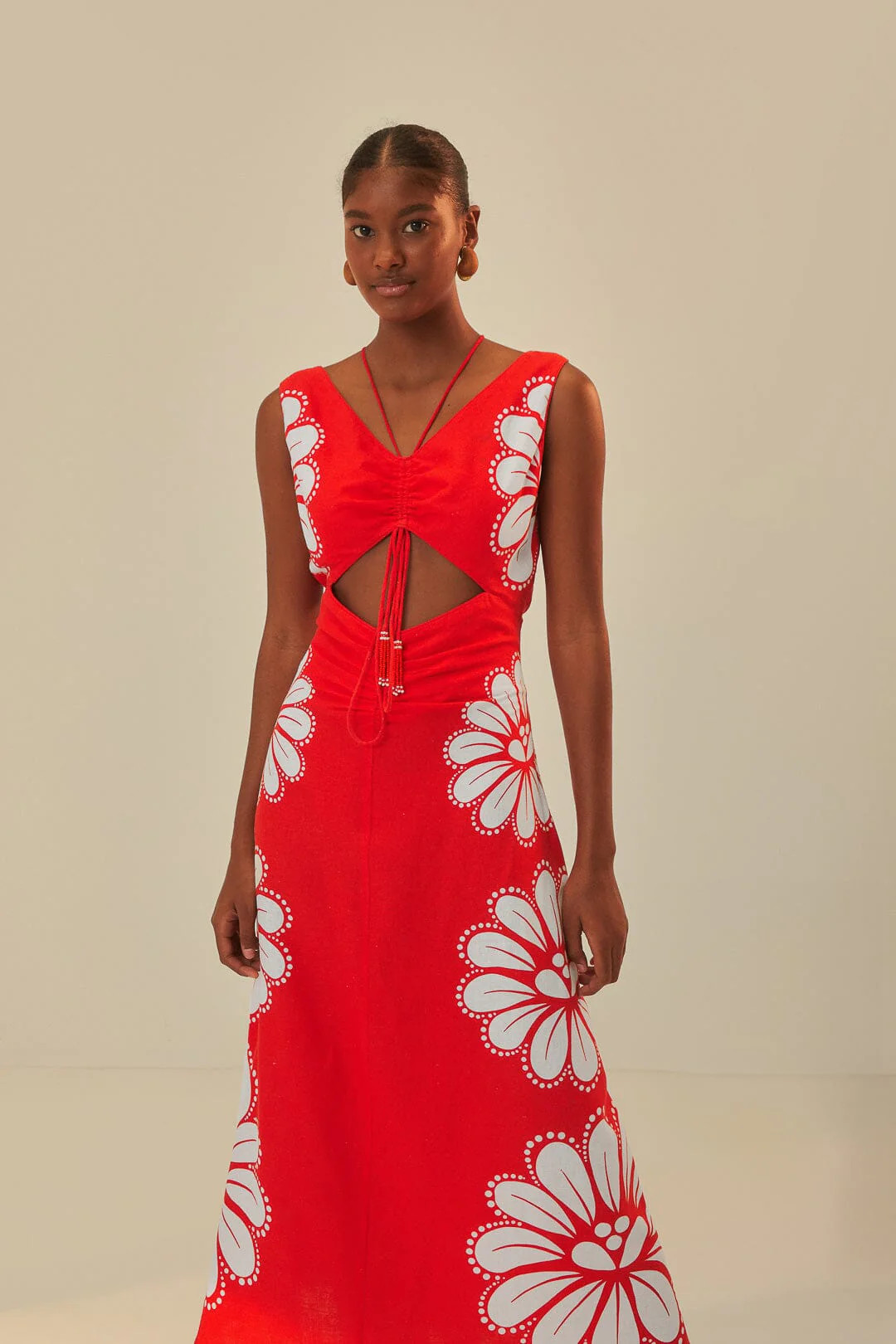 Red Ainika Shell LENZING™ ECOVERO™ Euroflax™ Midi Dress | FarmRio (US)