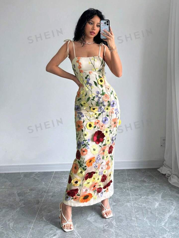 SHEIN Aloruh Women's Elegant Floral Printed Spaghetti Strap Dress | SHEIN