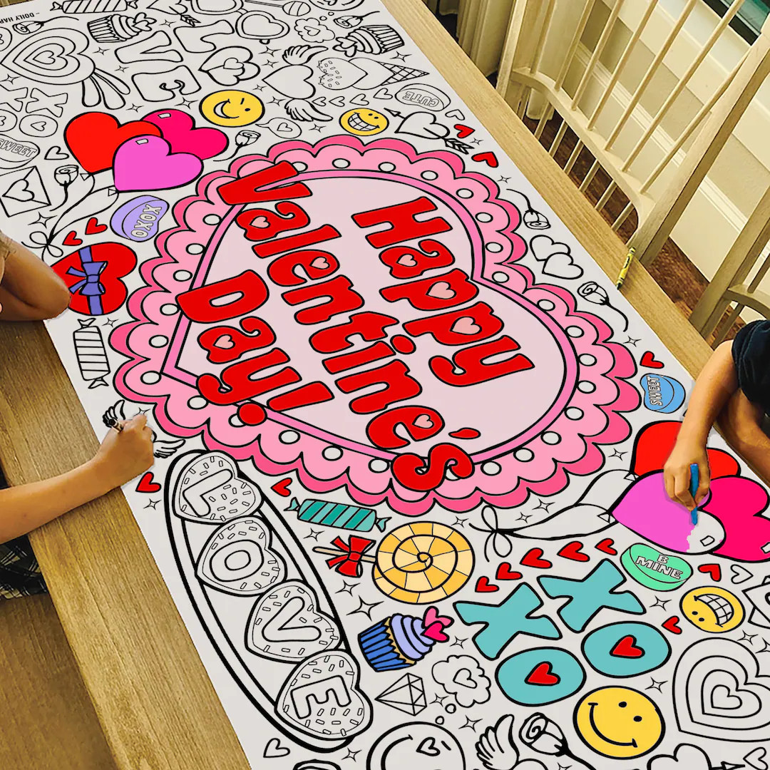 GIANT Valentine's Day Hugs and Kisses Coloring Poster or Table Cover Paper Valentine Tablecloth f... | Etsy (US)