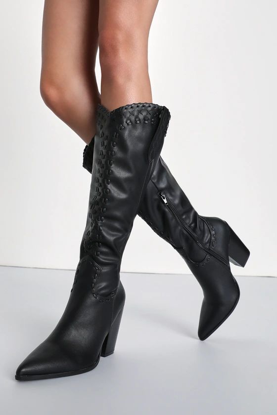 Yohana Black Pointed-Toe Knee-High Boots | Lulus (US)
