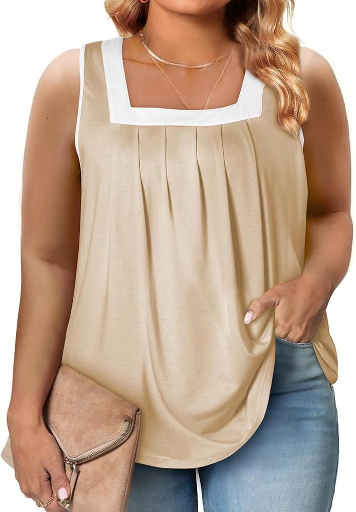 Eytino Women Plus Size Tank Tops Summer Casual Square Neck Sleeveless Blouse Shirts(1X-5X) | Amazon (US)