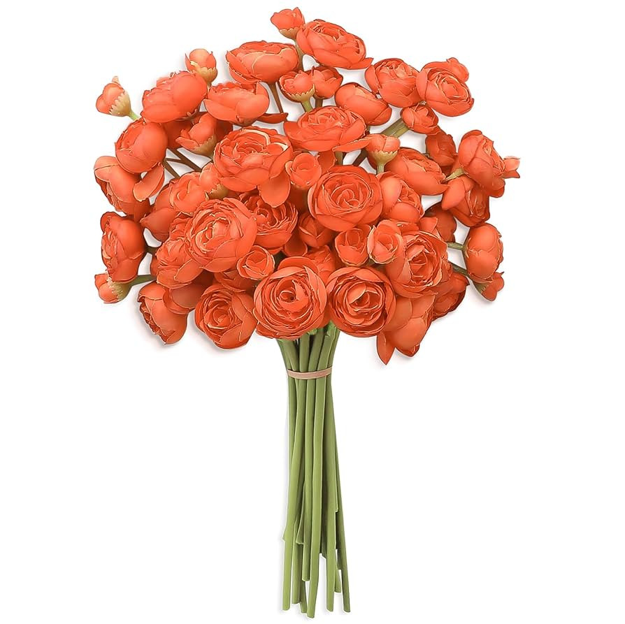 Floroom Ranunculus Artificial Flowers 18 Pcs Burnt Orange Faux Silk Mini Ranunculus Bulk Fake Wed... | Amazon (US)