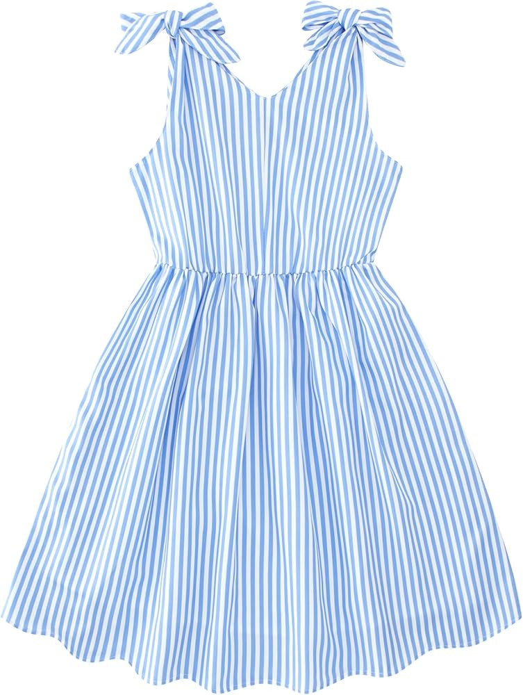 Enlifety 3-10T Girls Summer Dress Sleeveless Bowknot Strap V Neck Casual Sundress | Amazon (US)
