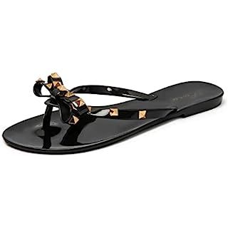 Womens Studded Jelly Flip Flops Sandals with Bow | Amazon (US)