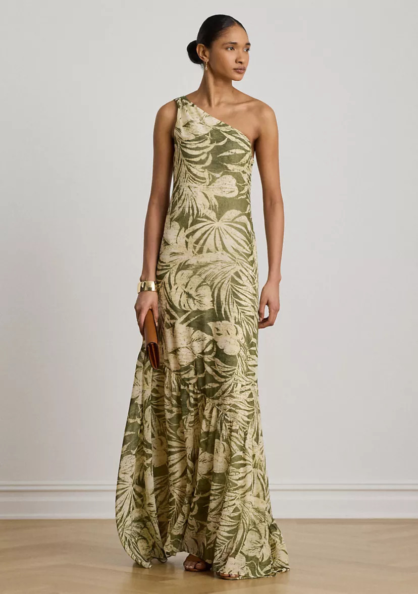 Women's Print Georgette One-Shoulder Gown | Belk