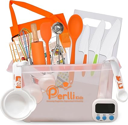 PERLLI Kids Real Cooking Set for Cooking and Baking – 31 Pc. Gift for Junior Chef with Real Ute... | Amazon (US)