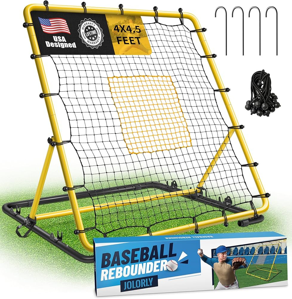Heavy Duty Baseball Rebounder Net 4x4.5 ft Fielding Trainer Pro Softball Pitch Back with 3 Adjust... | Amazon (US)
