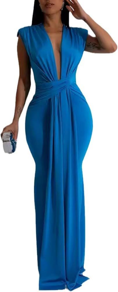 Ekaliy Elegant Bodycon Dresses for Women Deep V Neck Maxi Dress Mermaid Long Dress | Amazon (US)