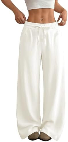 SEMARO Womens Casual Linen Wide Leg Pants Flowy Drawstring High Waist Palazzo Beach Vacation Trou... | Amazon (US)