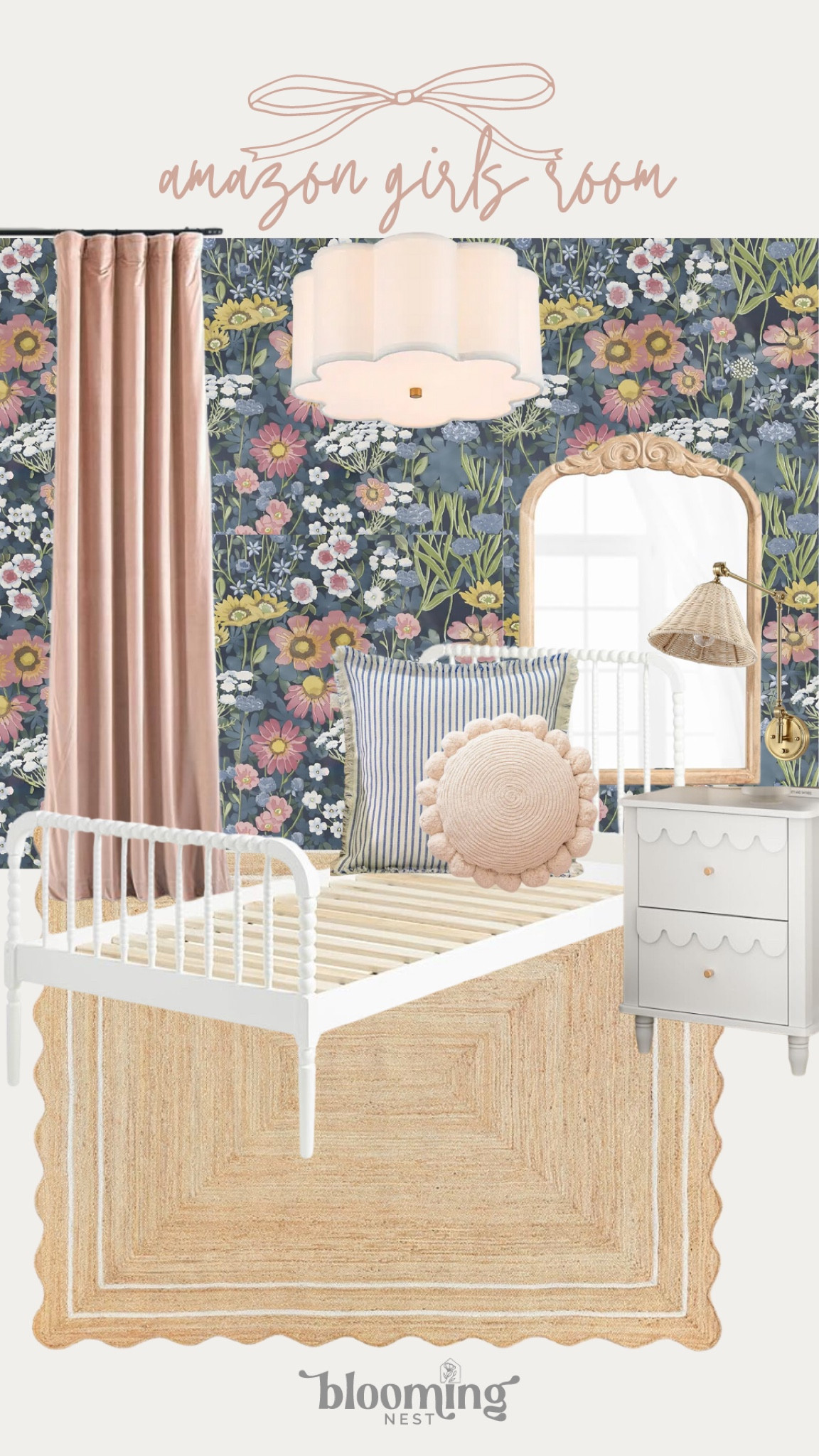 Amazon girls room inspo! 

THEBLOOMINGNEST Amazon curtains wallpaper sconce lighting bed pillows mirror 

#LTKSeasonal #LTKHome #LTKKids