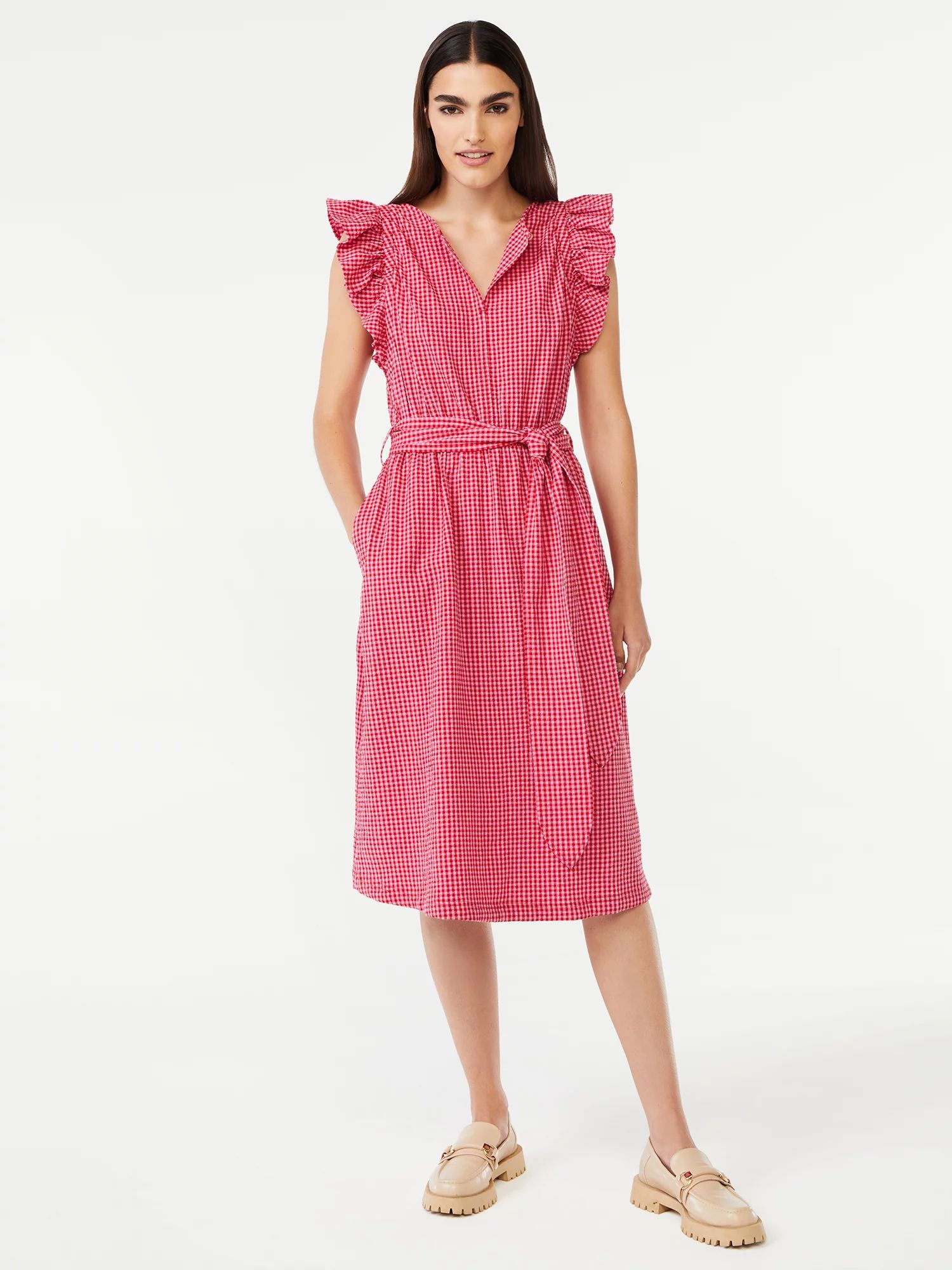 Free Assembly Women's Ruffle Sleeve Midi Dress - Walmart.com | Walmart (US)