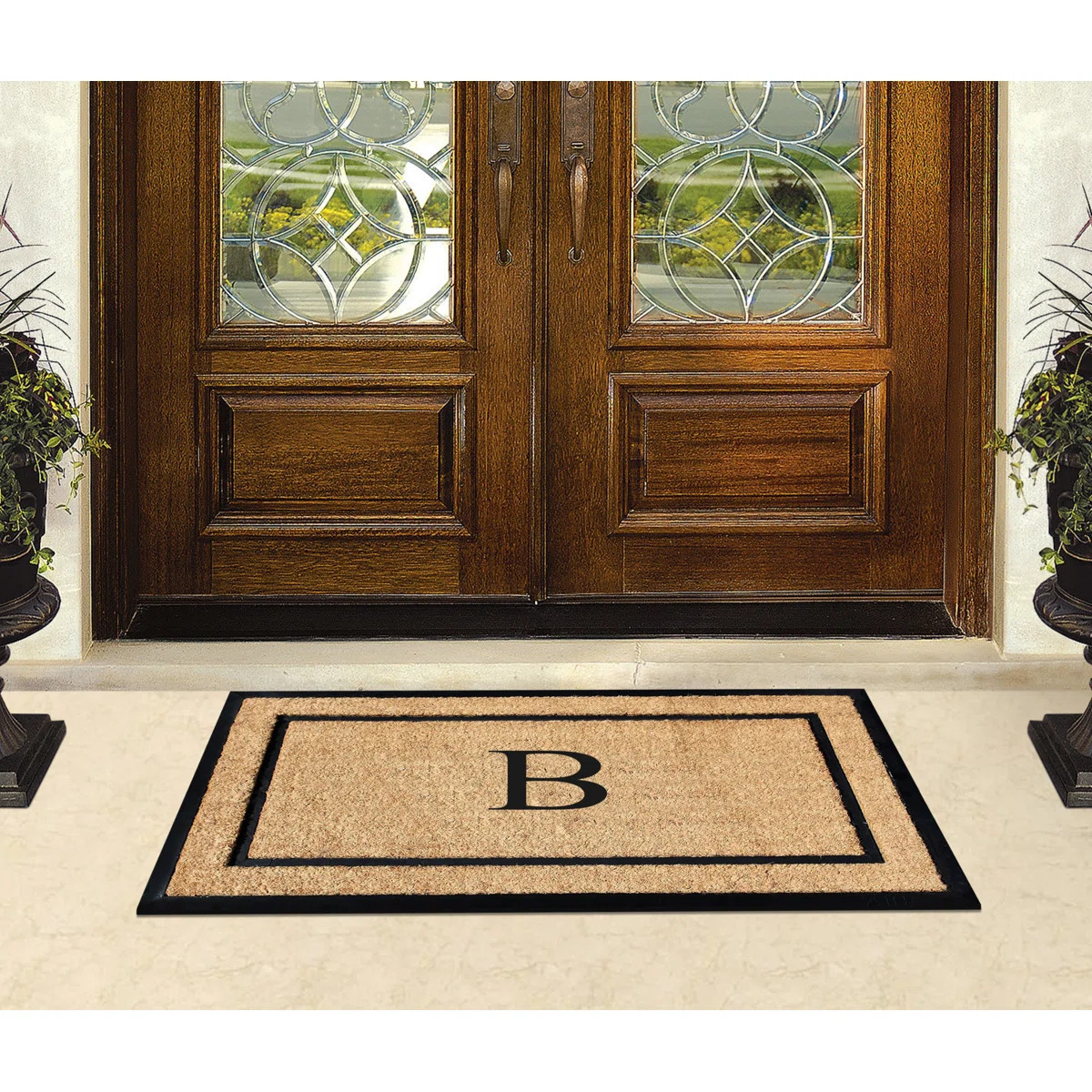 Danielian Rubber Coir Classic Border Monogrammed Doormat  24" x 48" Non-Slip Outdoor Door Mat | Birch Lane