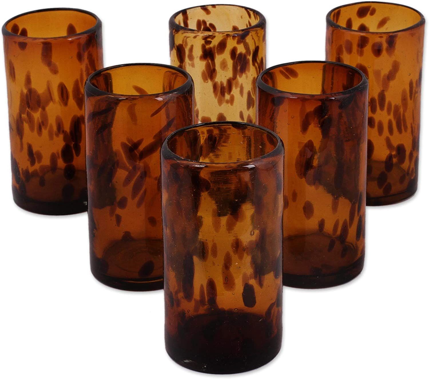 NOVICA Hand Blown Brown Recycled Glass Water Glasses,12 Oz 'Tall Tortoise Shell' (Set Of 6), Extr... | Amazon (US)