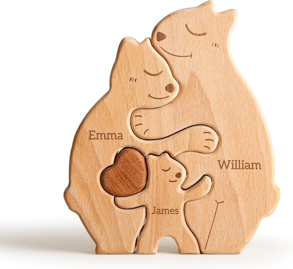 Wooden Bears Family Puzzle, Personalized Puzzles with 2–5 Names, Birthday Christmas Personalize... | Amazon (US)